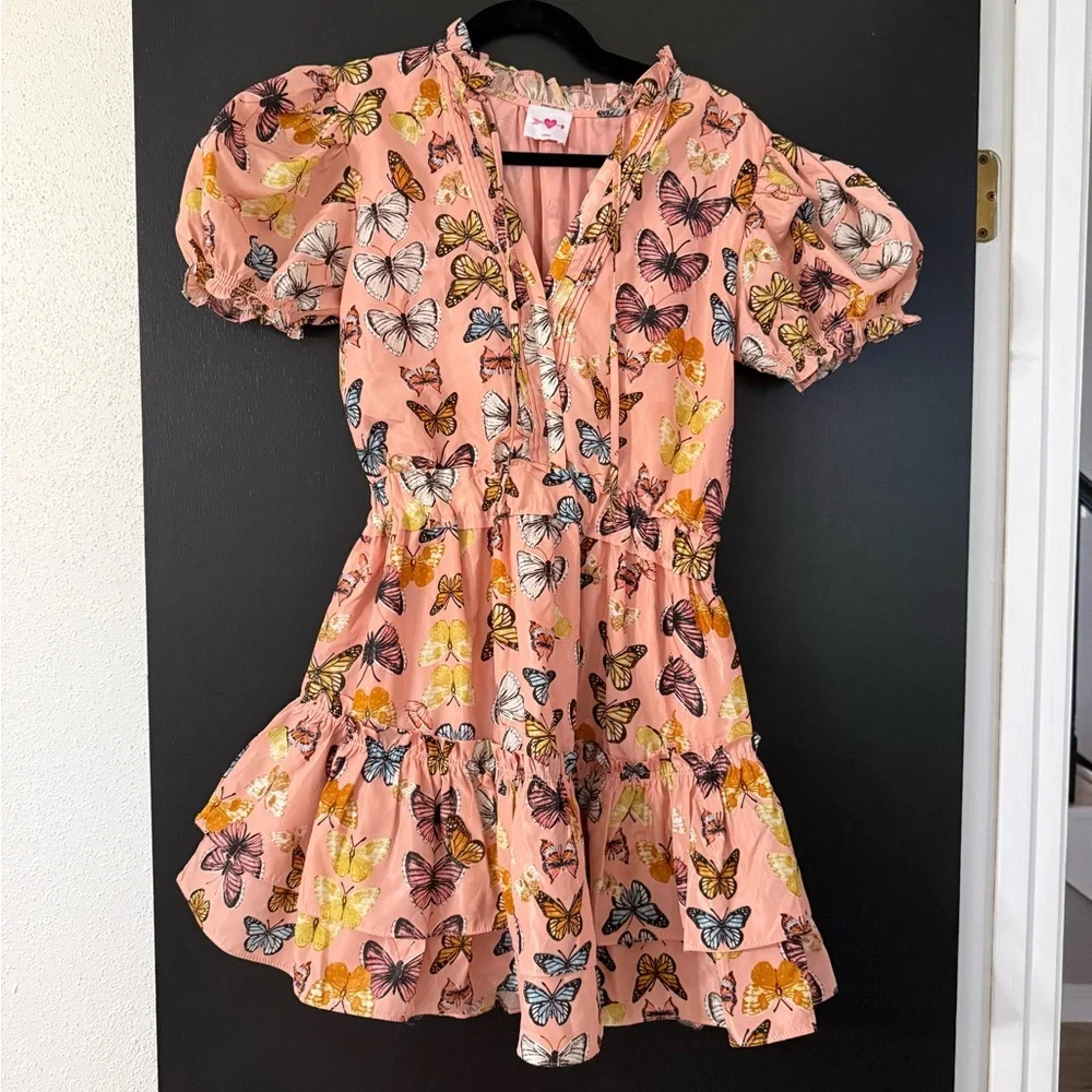 Buddy Love Pink Butterfly Tiered Dress - Picture 1 of 3